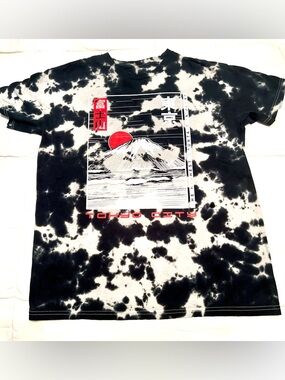 Bowery Supply Co. Tokyo City Tie-Dye Graphic Tee - Black & White with Red Accent